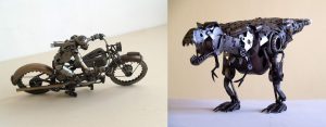 sculptures en pièces de moto recyclées