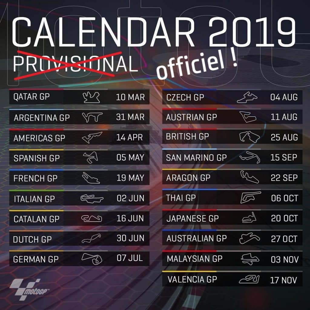 Calendrier officiel MotoGP 2019