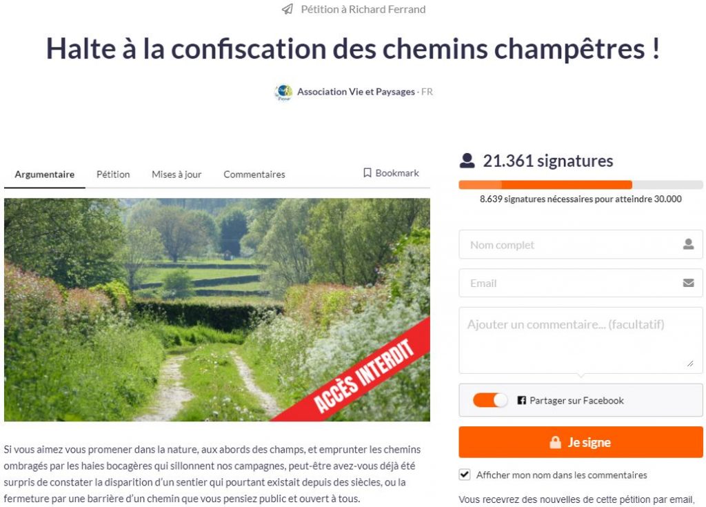 CODEVER pétition chemins 2019