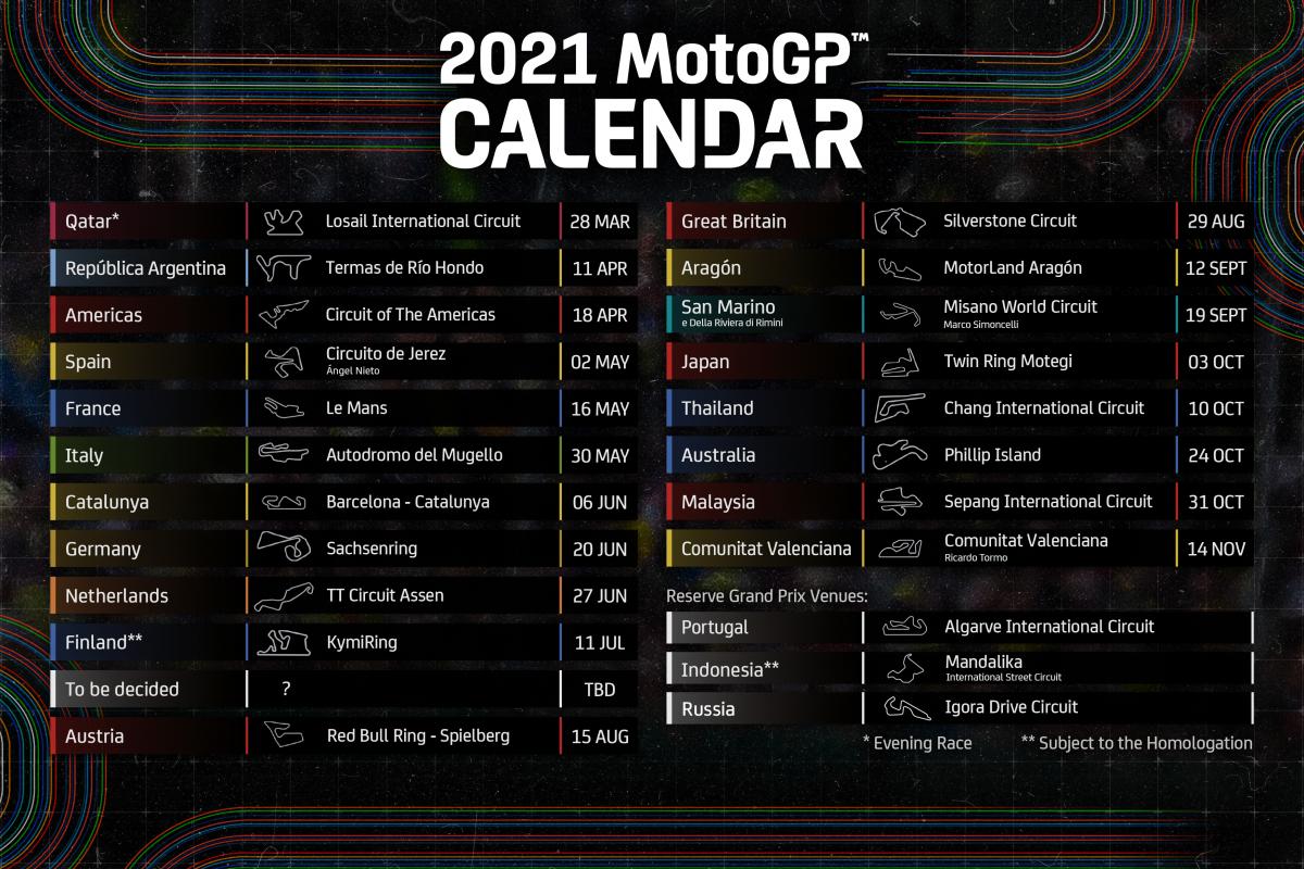 calendrier provisoire MotoGP 2021
